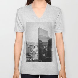City in the Snow | Minneapolis Architecture Photography | Black and White V Neck T Shirt