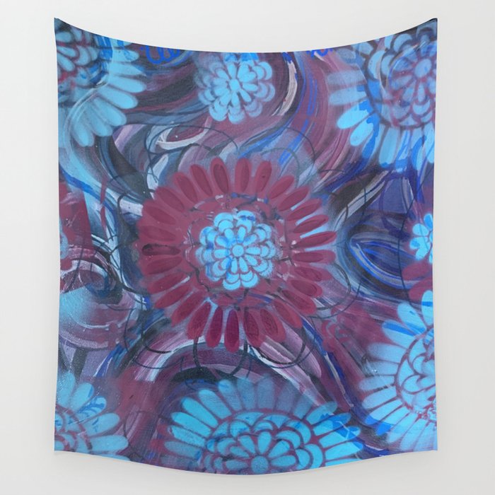 Turquoise and Fuchsia floral   Wall Tapestry