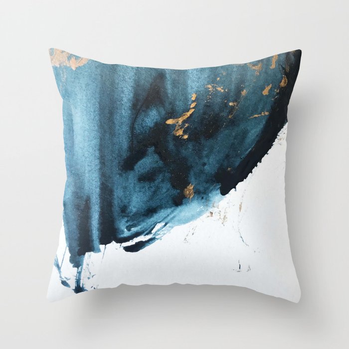 A Minimal Sapphire And Gold Abstract Piece In Blue White And Gold By Alyssa Hamilton Art Throw Pillow By Blushingbrushstudio Society6