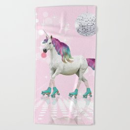 Unicorn On Roller Skates Beach Towel
