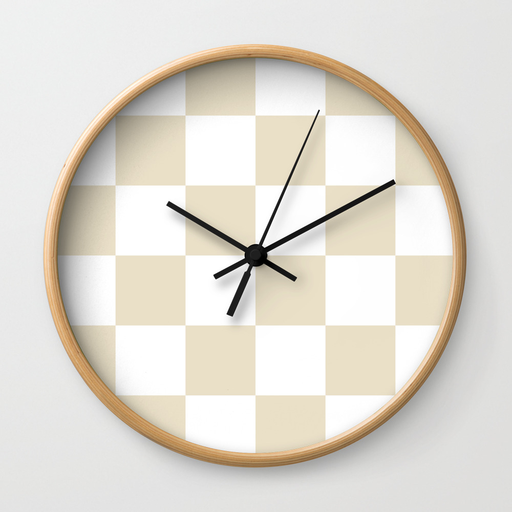 Large Checkered White And Pearl Brown Wall Clock By Checkeredanddiamonds Society6