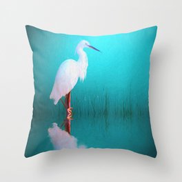 Egret in teal Throw Pillow