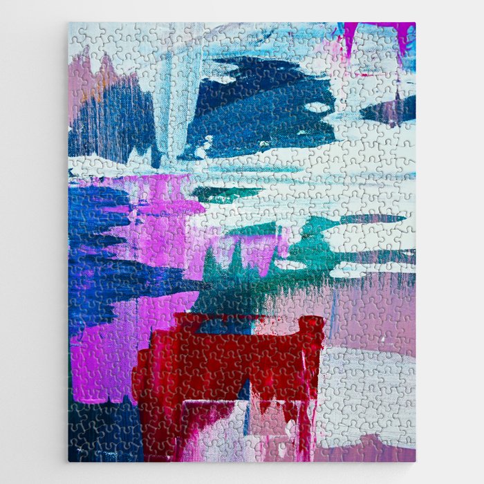 First Bloom: A vibrant abstract piece in purple, blues, and red by Alyssa Hamilton Art  Jigsaw Puzzle