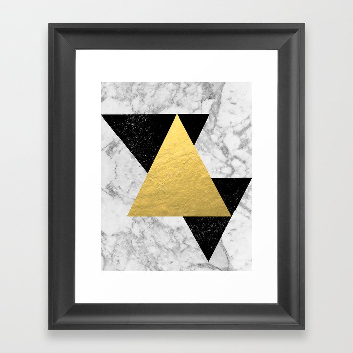 Marble Tri Black & Gold - gold foil, gold, marble, black and white, trendy, luxe, gold phone Framed Art Print