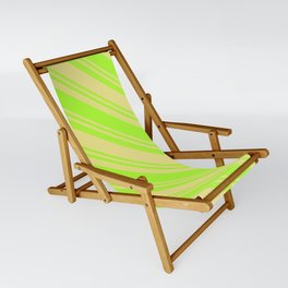 [ Thumbnail: Light Green and Tan Colored Striped/Lined Pattern Sling Chair ]
