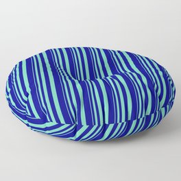 [ Thumbnail: Aquamarine and Blue Colored Stripes/Lines Pattern Floor Pillow ]