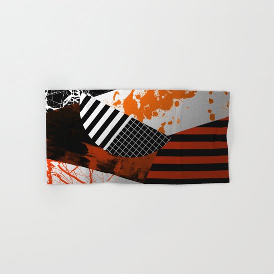 Metallic Pieces - Rustic, Abstract, metallic, textured black, white and gold artwork Hand & Bath Towel