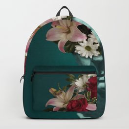 Sculpture Flower Collage Backpack | Bouquet, Turquoise, Winter, Collage, Marble, Rose, Antique, Sculpture, Flower, Lilty 