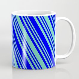 [ Thumbnail: Aquamarine and Blue Colored Lines/Stripes Pattern Coffee Mug ]