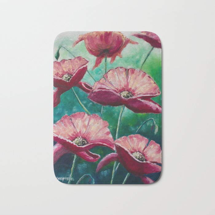 Opium Poppies Oil Painting Bath Mat