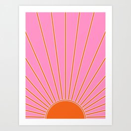 Sun Print Sunrise Pink And Orange Colors Sunshine Retro Sun Wall Art Vintage Boho Abstract Decor Art Print