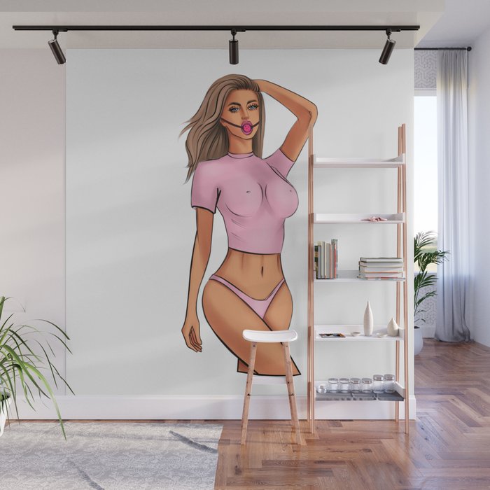 Bdsm girl with big boobs in tight shirt Wall Mural by wizzitex