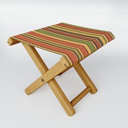Retro Stripes - Mid Century Modern 50s 60s 70s Pattern in Green, Orange, Yellow, and Brown Folding Stool