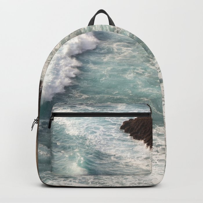 Foamy Ocean Waves At The Cliff Side Backpack