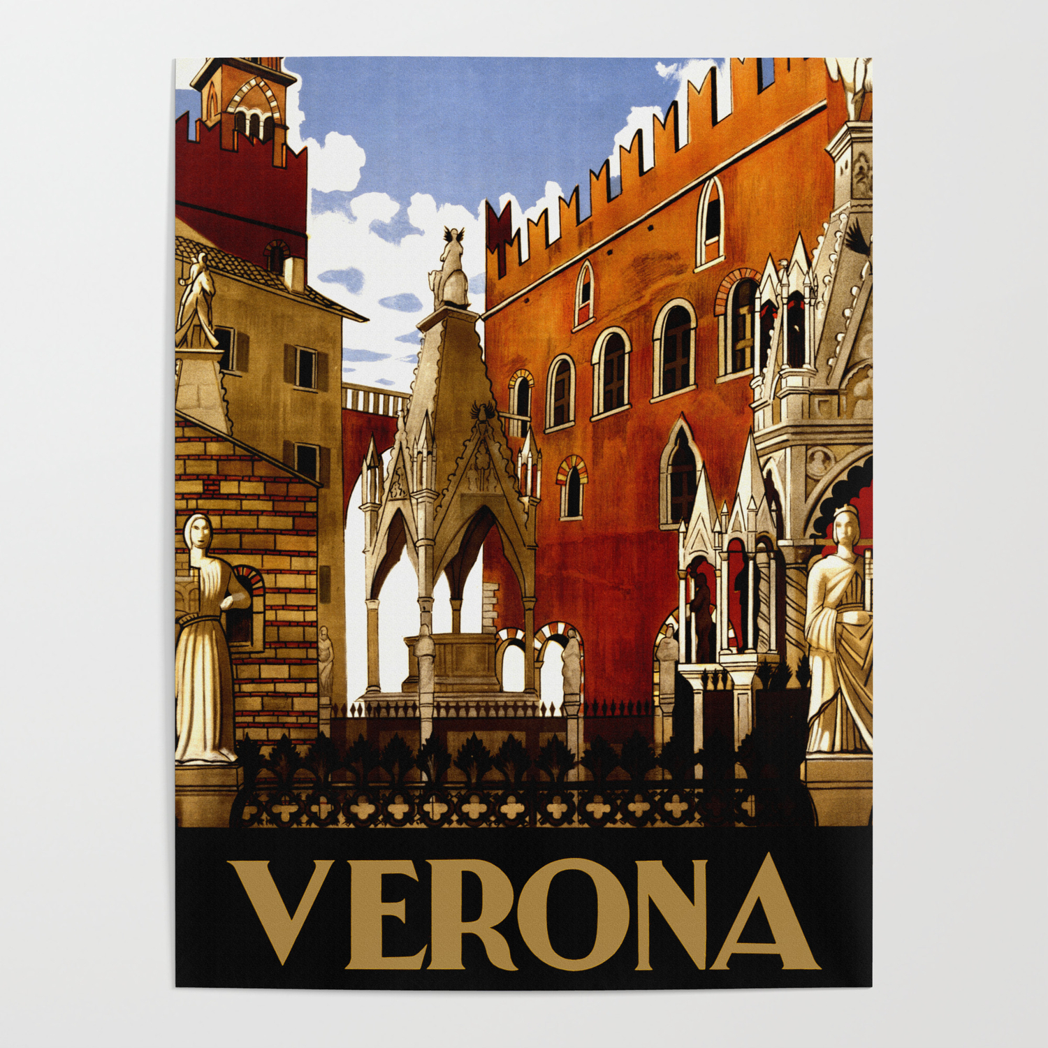 Wee Blue Coo Travel Verona Torre di Lamberti Italy Vintage Art Print Framed Poster Wall Decor 12X16 inch Viaggio Italia Vintage ▾ Manifesto Parete 