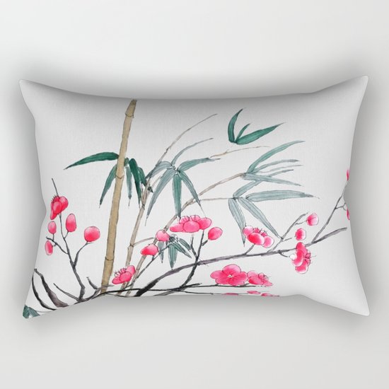 bamboo and red plum flowers Rectangular Pillow