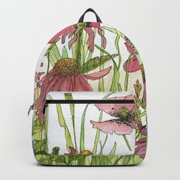 Red Poppy Wildflowers Watercolor Ink  Backpack
