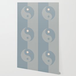 Geometric Lines Ying and Yang XV in Light Blue Grey Beige Wallpaper