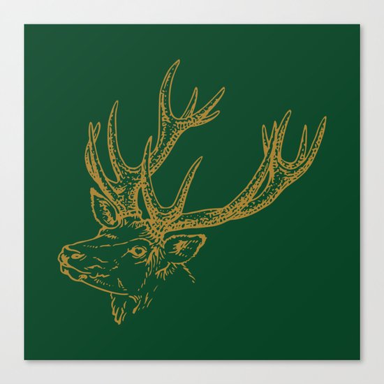 Deer Green Gold Canvas Print
