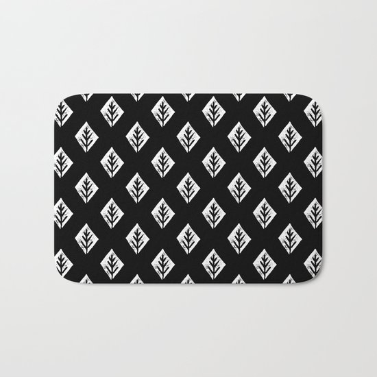 Linocut scandinavian minimal black and white trees camping pattern minimalist art Bath Mat