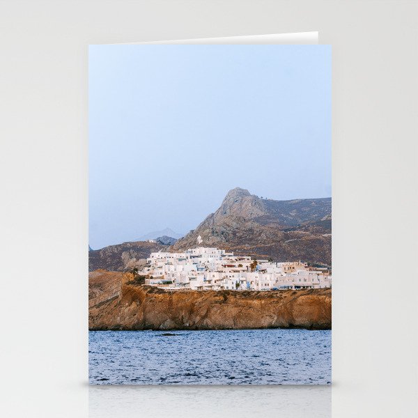 Seaside View over White Village of Greek Island Naxoss | Summer Travel Photography Fine Art Stationery Cards