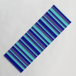 [ Thumbnail: Dark Blue, Dark Slate Blue & Turquoise Colored Pattern of Stripes Yoga Mat ]