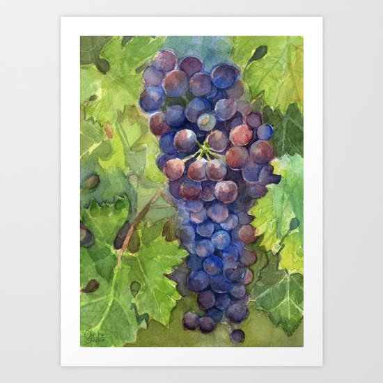 Grapes Watercolor Fruit Food Wine Lovers Art Print