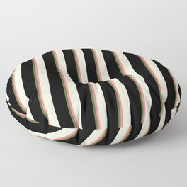 [ Thumbnail: Dark Olive Green, Light Coral, Beige, and Black Colored Striped/Lined Pattern Floor Pillow ]