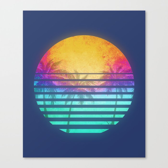 Vintage Retro 80 S Synthwave Sunset Palms Canvas Print By