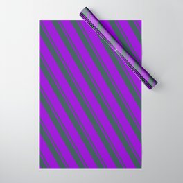 [ Thumbnail: Dark Slate Gray & Dark Violet Colored Striped Pattern Wrapping Paper ]