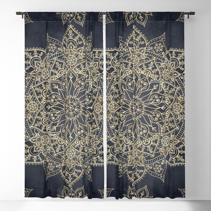 Elegant poinsettia flower and snowflakes mandala art Blackout Curtain