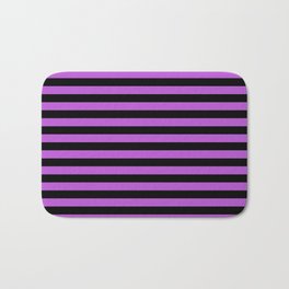 [ Thumbnail: Orchid & Black Colored Stripes/Lines Pattern Bath Mat ]