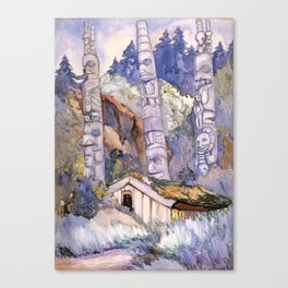 Emily Carr - Haida Totems, Cha-atl, Queen Charlotte Island - Canada, Canadian Oil Painting Canvas Print