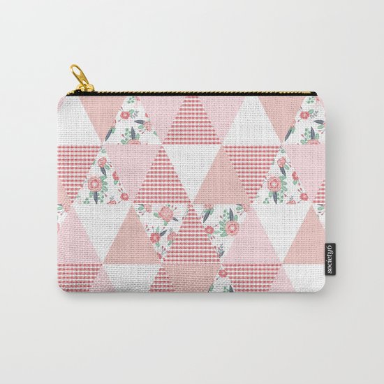 Quilt quilter cheater quilt pattern florals pink and white minimal modern nursery art Carry-All Pouch