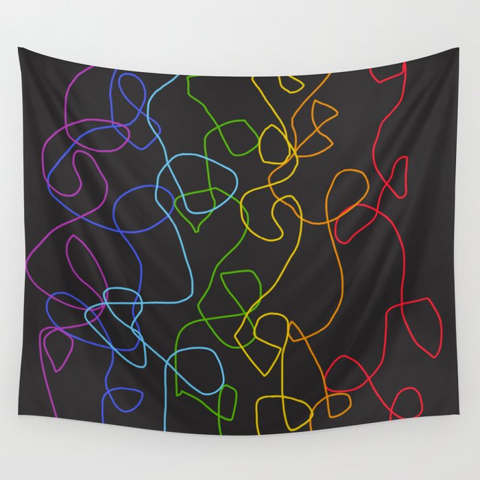 Dark Classic Freehand Abstract Minimal Retro Style Crooked Lines Wall Tapestry