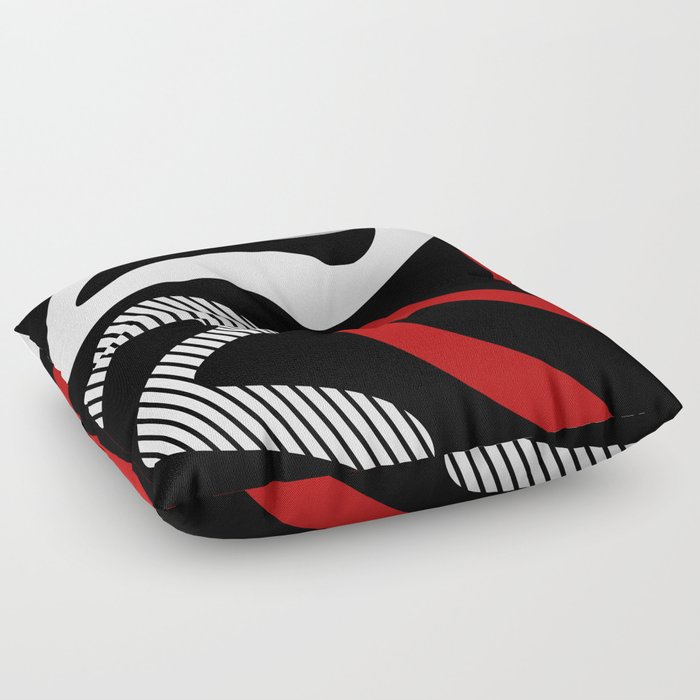 Abstract waves - red, grey, black, white Floor Pillow