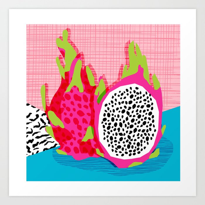 Hard Core - memphis throwback retro neon tropical fruit dragonfruit exotic 1980s 80s style pop art Art Print