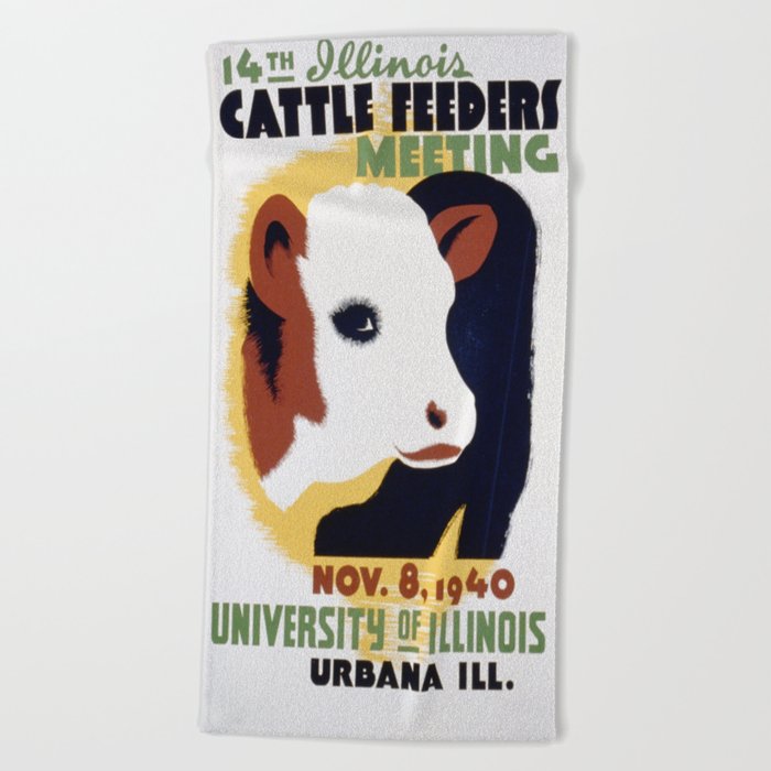 Vintage poster - 14th Illinois Cattle Feeders Meeting Beach Towel