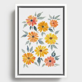 Sunset Watercolour Daisies  Framed Canvas