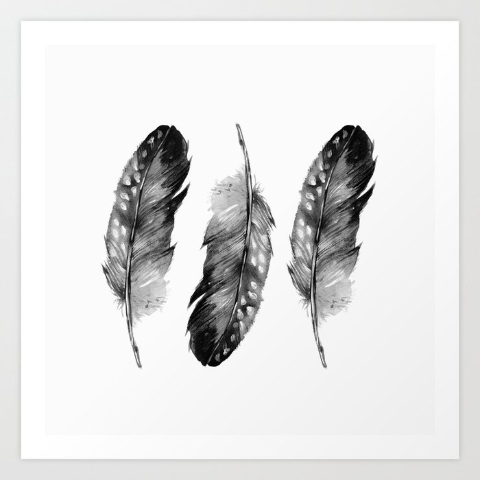 Three Feathers Black And White II Art Print by LaVieClaire | Society6