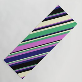 [ Thumbnail: Sea Green, Orchid, Midnight Blue, Black, and Light Yellow Colored Lines/Stripes Pattern Yoga Mat ]