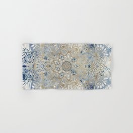 Mandala Flower, Blue and Gold, Floral Prints Hand & Bath Towel