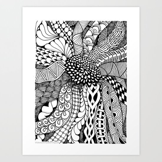 Zentangle Black and White Summer Sunflower Art Print