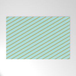 [ Thumbnail: Turquoise and Dark Khaki Colored Striped Pattern Welcome Mat ]