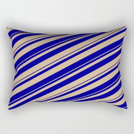 [ Thumbnail: Tan & Dark Blue Colored Stripes/Lines Pattern Rectangular Pillow ]
