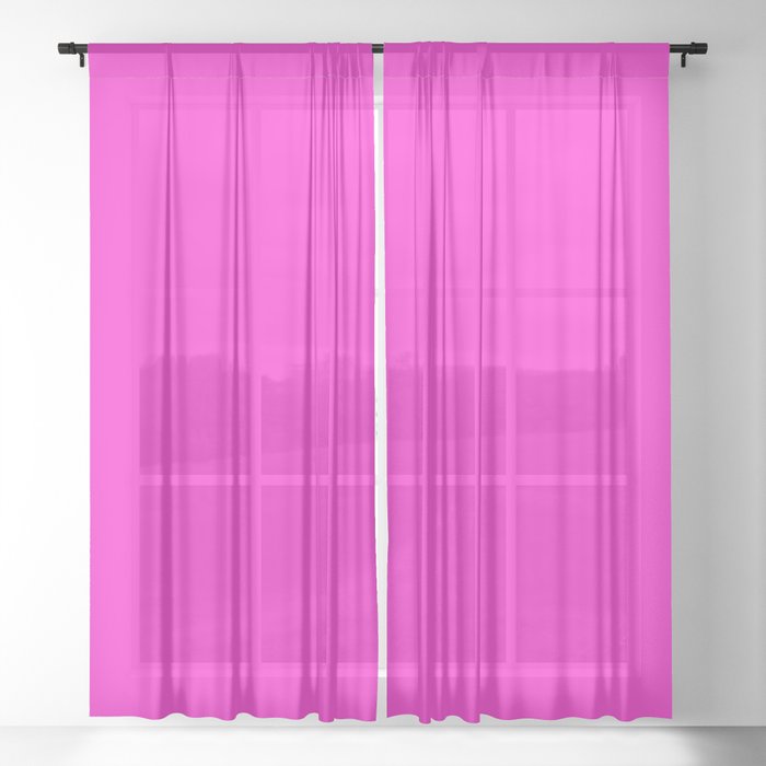 Hot Magenta Pink Solid Color Popular Hues - Patternless Shades of Pink - Hex Value #FF1DCE Sheer Curtain