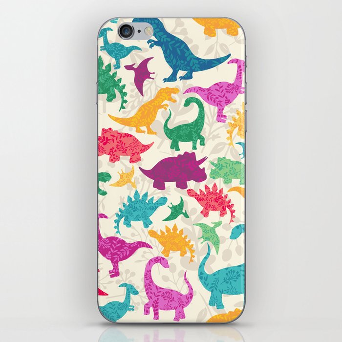 Dino Floral Silhouettes Light iPhone Skin