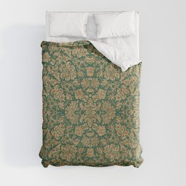 Antique Gold and Green Brocade Pattern Duvet Cover