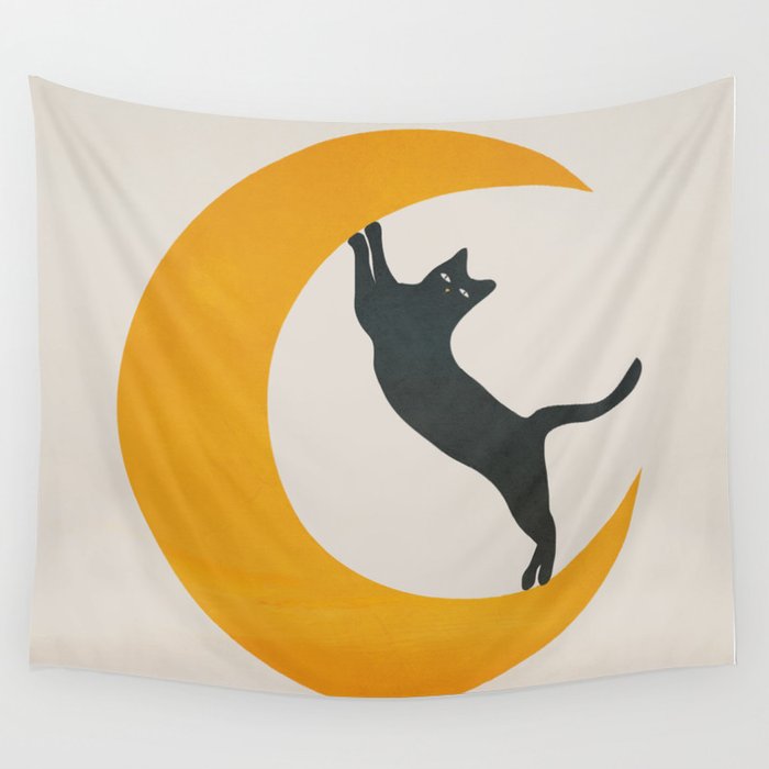 Moon and Cat Wall Tapestry