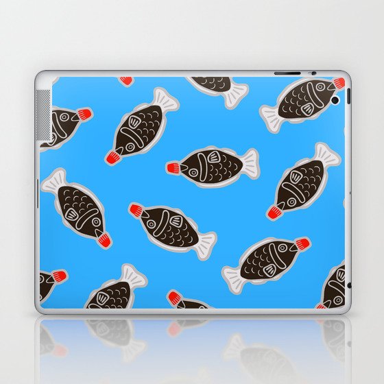 Sushi Soy Fish Pattern in Blue Laptop & iPad Skin